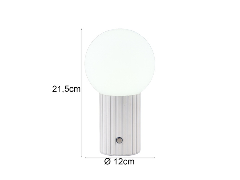 Tischlampe TAURIS LED dimmbar Akku per USB aufladbar, 3 Lichtfarben, Glas Ø 12cm