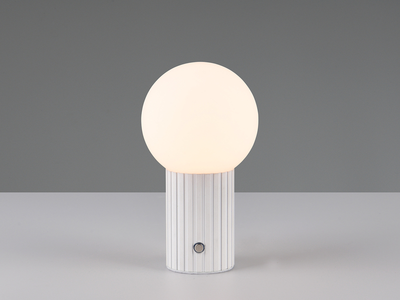 Tischlampe TAURIS LED dimmbar Akku per USB aufladbar, 3 Lichtfarben, Glas Ø 12cm