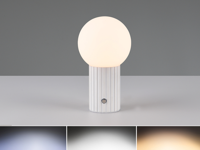 Tischlampe TAURIS LED dimmbar Akku per USB aufladbar, 3 Lichtfarben, Glas Ø 12cm