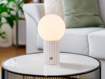 Tischlampe TAURIS LED dimmbar Akku per USB aufladbar, 3 Lichtfarben, Glas Ø 12cm