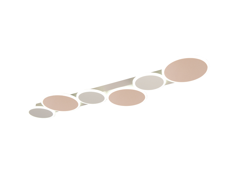 Grau Beige LED-Deckenleuchte mit unterschiedlich großen runden Lichtflächen - Freistelleransicht