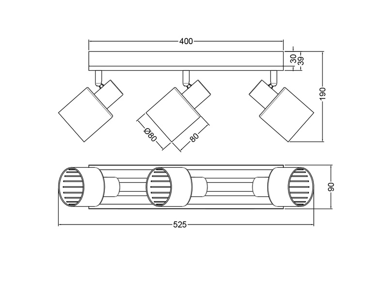 LED Deckenstrahler 3-flammig, Rauchglas Schwarz & Holzlamellen, Breite 52,5cm