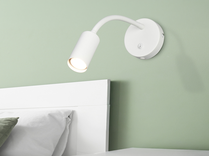 Schwanenhals Leselampe TARYN Weiß mit Schalter, Breite 10cm