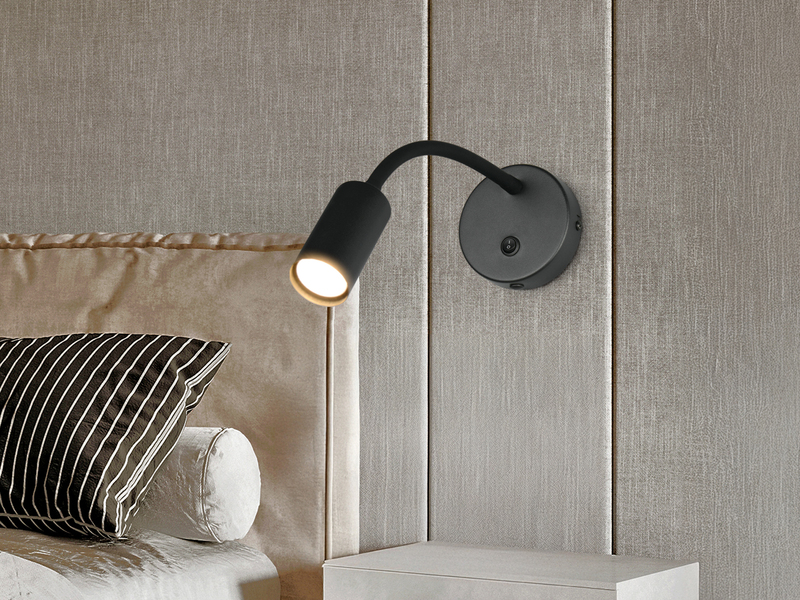 Schwanenhals Leselampe TARYN Schwarz mit Schalter, Breite 10cm