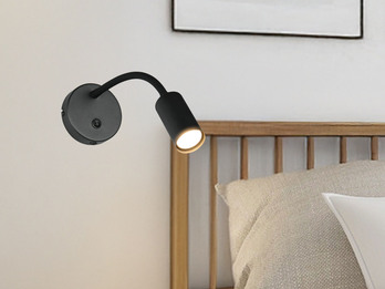 Schwanenhals Leselampe TARYN Schwarz mit Schalter, Breite 10cm