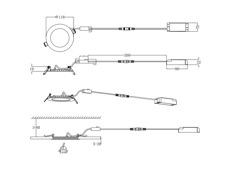 LED Einbaustrahler KIBO 230V mit 3 Lichtfarben inklusive Tageslichtweiß, Ø 12cm