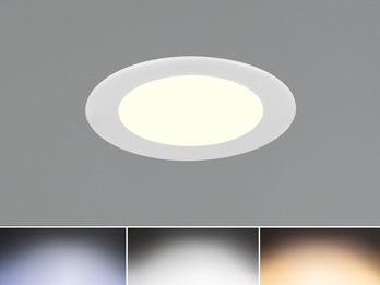 LED Einbaustrahler KIBO 230V mit 3 Lichtfarben inklusive Tageslichtweiß, Ø 12cm