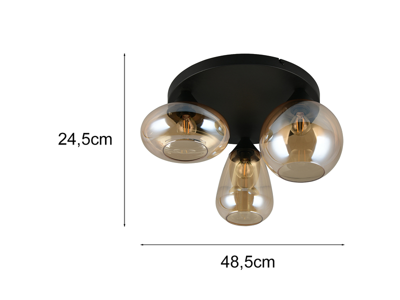Maße der amberfarbigen Deckenleuchte - Höhe 24,5cm Breite 48,5cm