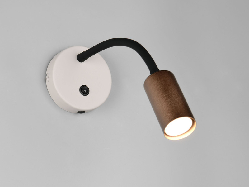 Schwanenhals Leselampe TARYN Coffee / Grau mit Schalter, Breite 10cm