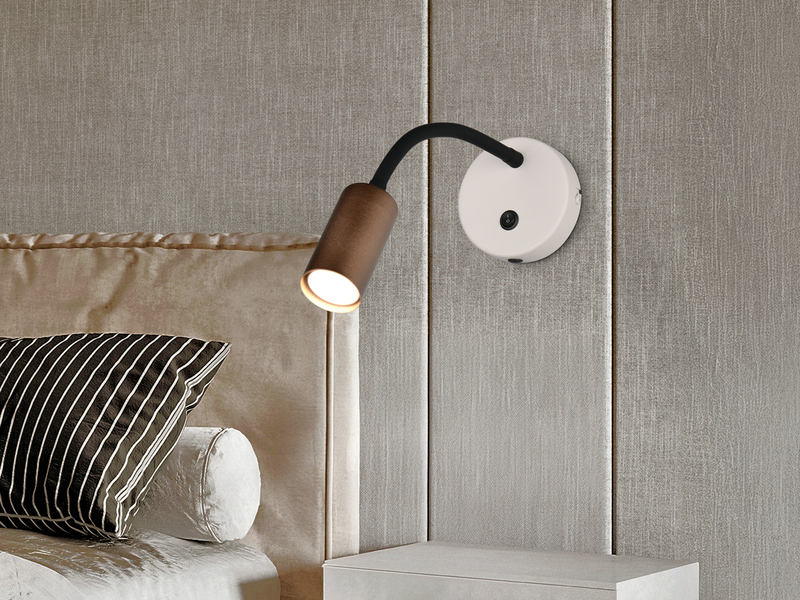 Schwanenhals Leselampe TARYN Coffee / Grau mit Schalter, Breite 10cm