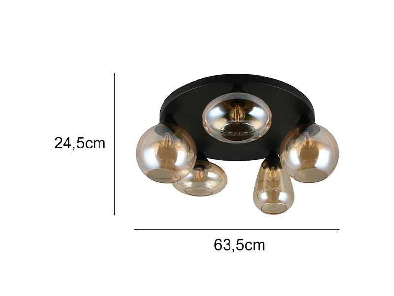 Maße der amberfarbigen Deckenleuchte - Höhe 24,5cm Breite 63,5cm