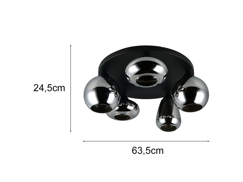 Maße der Chrom Deckenleuchte - Höhe 24,5cm Breite 63,5cm