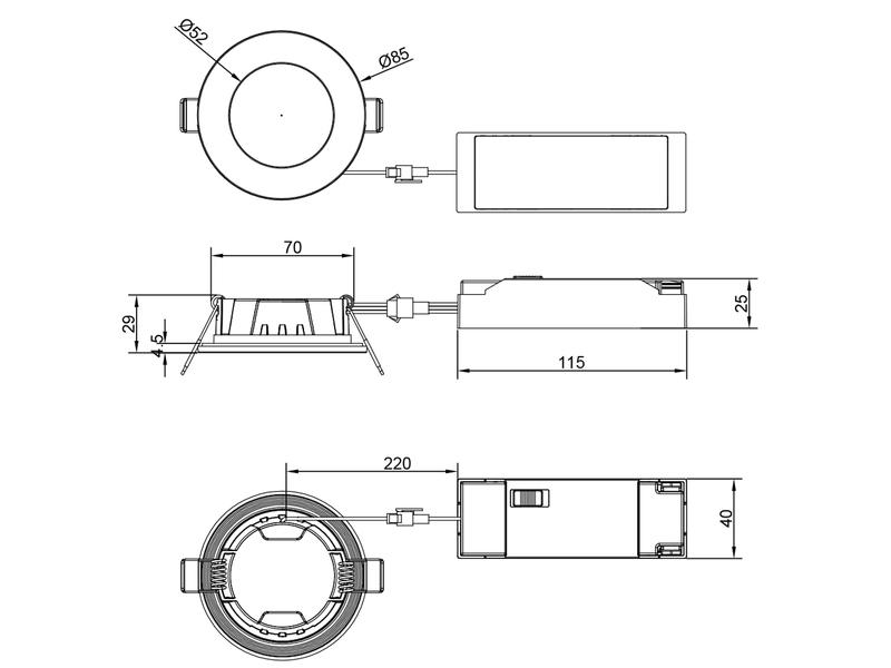 LED Einbaustrahler HIMAL 230V dimmbar mit 2 Lichtfarben für Badezimmer, Ø 8,5cm