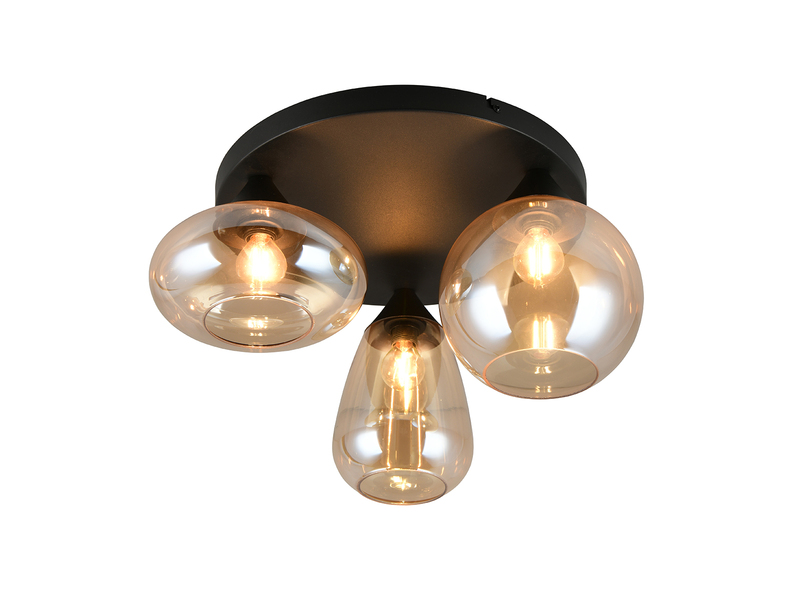 Dreiflammige Deckenleuchte mit amberfarbigen Glaslampenschirmen - Freistelleransicht