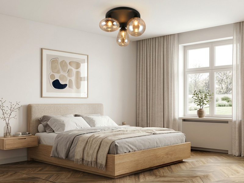 Retro LED Deckenleuchte mit 3 Glasschirmen Amberfarbig Ø 48,5cm