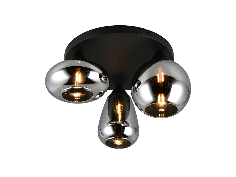 Dreiflammige Deckenleuchte mit Chrom Glaslampenschirmen - Freistelleransicht