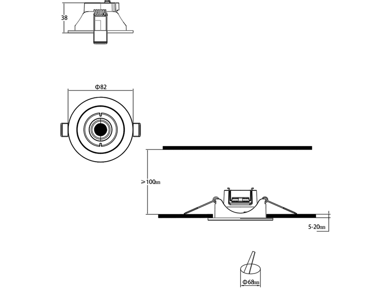 LED Einbaustrahler LAMONT 230V dimmbar, Badezimmer geeignet, Ø 8cm