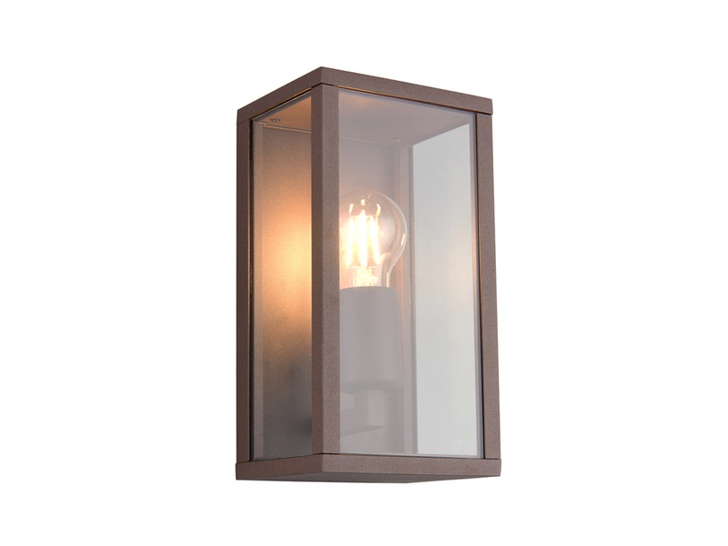 Moderne Außenwandleuchte GARONNE in Rostoptik mit Glas, Höhe 26cm