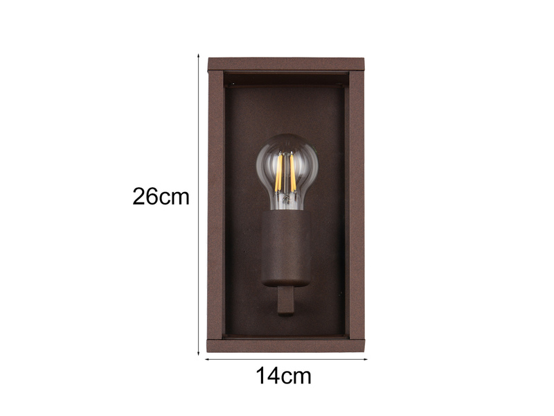 Moderne Außenwandleuchte GARONNE in Rostoptik mit Glas, Höhe 26cm