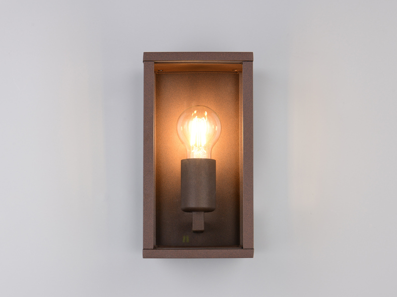 Moderne Außenwandleuchte GARONNE in Rostoptik mit Glas, Höhe 26cm