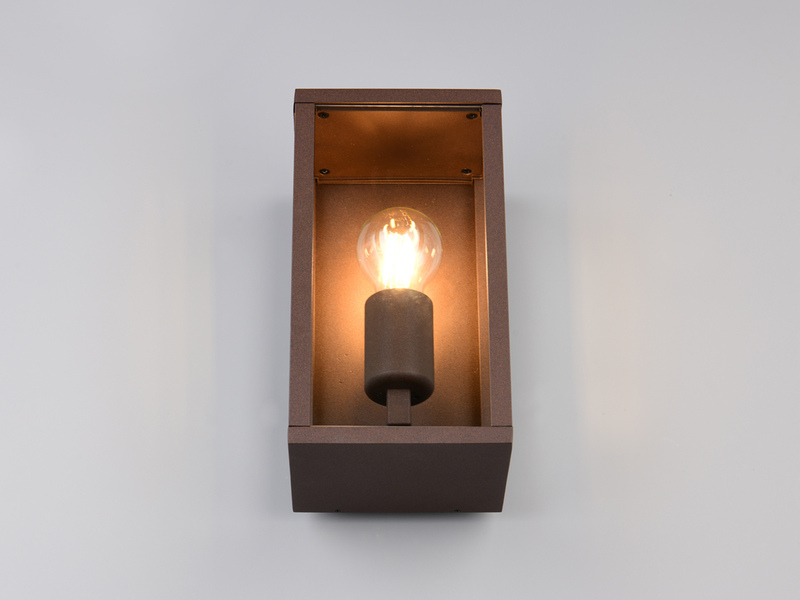 Moderne Außenwandleuchte GARONNE in Rostoptik mit Glas, Höhe 26cm