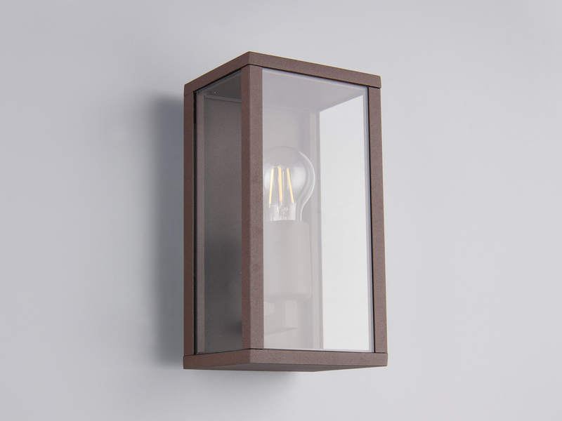 Moderne Außenwandleuchte GARONNE in Rostoptik mit Glas, Höhe 26cm