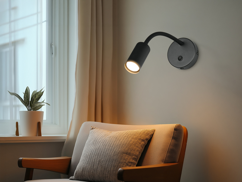 LED Schwanenhals Leselampe Schwarz mit Schalter, Breite 10cm