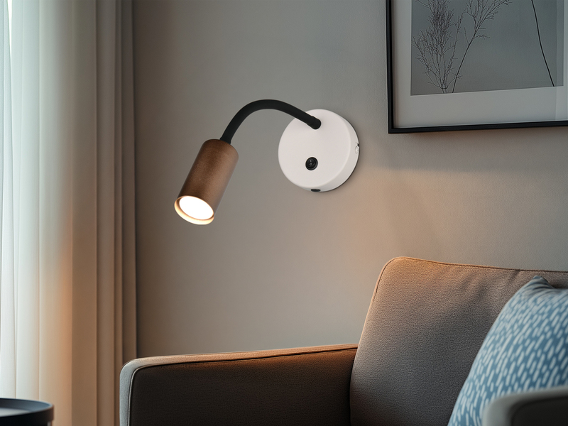 LED Schwanenhals Leselampe Coffee / Grau mit Schalter, Breite 10cm