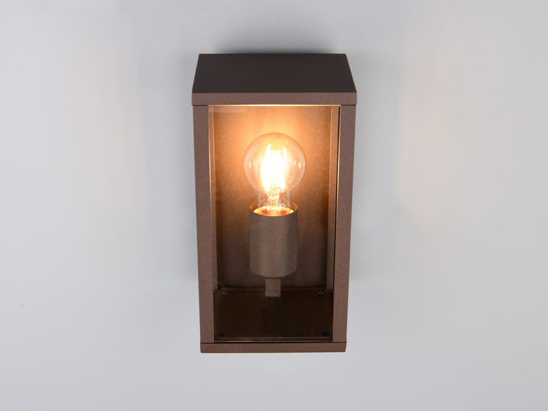 Moderne LED Außenwandleuchte in Rostoptik mit Glas, Höhe 26cm