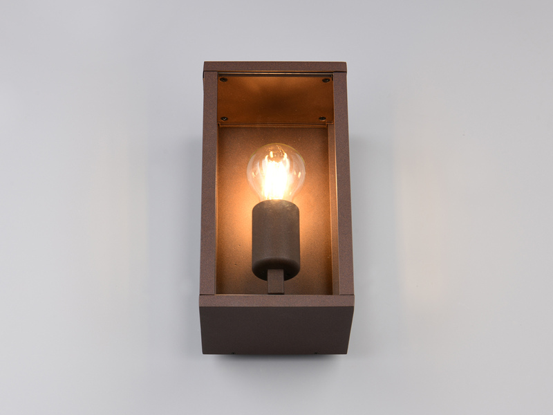 Moderne LED Außenwandleuchte in Rostoptik mit Glas, Höhe 26cm