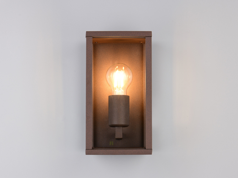 Moderne LED Außenwandleuchte in Rostoptik mit Glas, Höhe 26cm