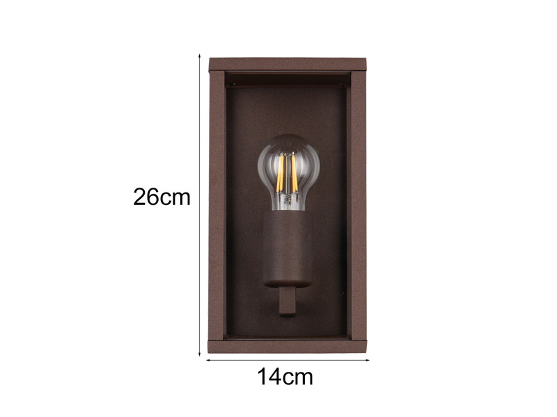 Moderne LED Außenwandleuchte in Rostoptik mit Glas, Höhe 26cm