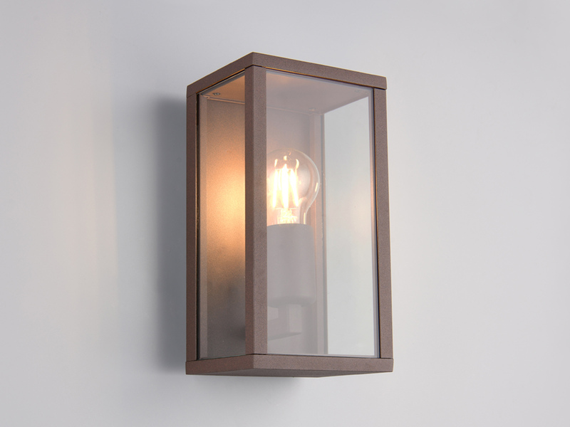 Moderne LED Außenwandleuchte in Rostoptik mit Glas, Höhe 26cm
