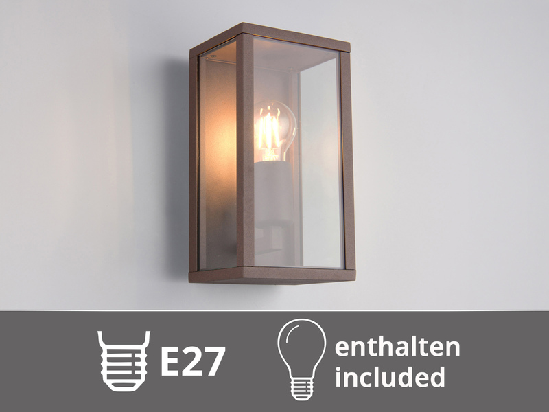 Moderne LED Außenwandleuchte in Rostoptik mit Glas, Höhe 26cm