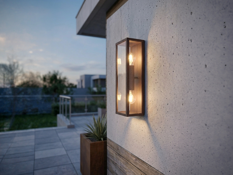 Up & Down LED Außenwandleuchte in Rostoptik mit Glas, Höhe 38cm
