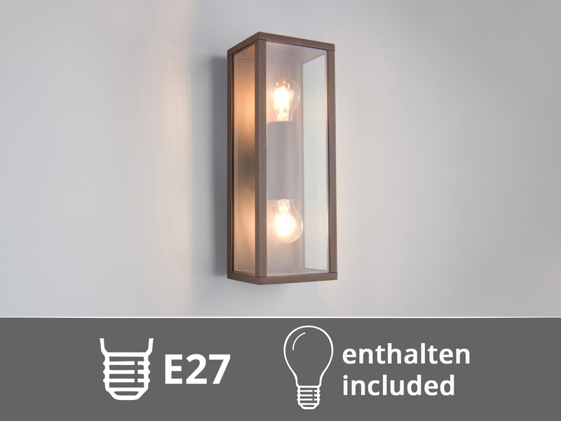Up & Down LED Außenwandleuchte in Rostoptik mit Glas, Höhe 38cm