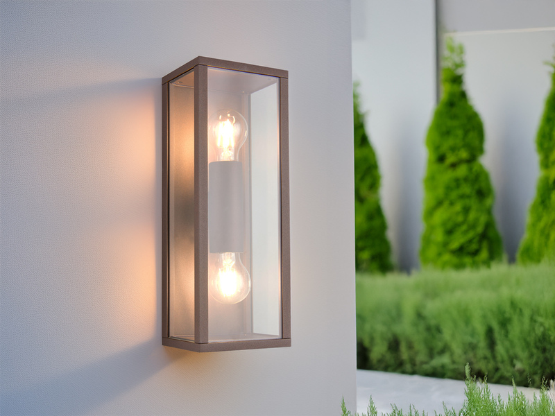 Up & Down LED Außenwandleuchte in Rostoptik mit Glas, Höhe 38cm
