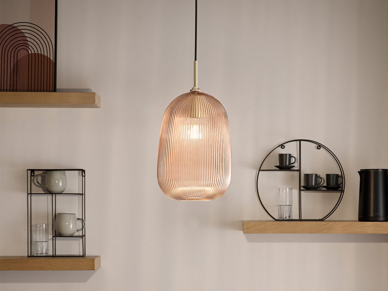 Kleine Pendelleuchte DUKE einflammig mit Glasschirm Bernstein Ø 21cm