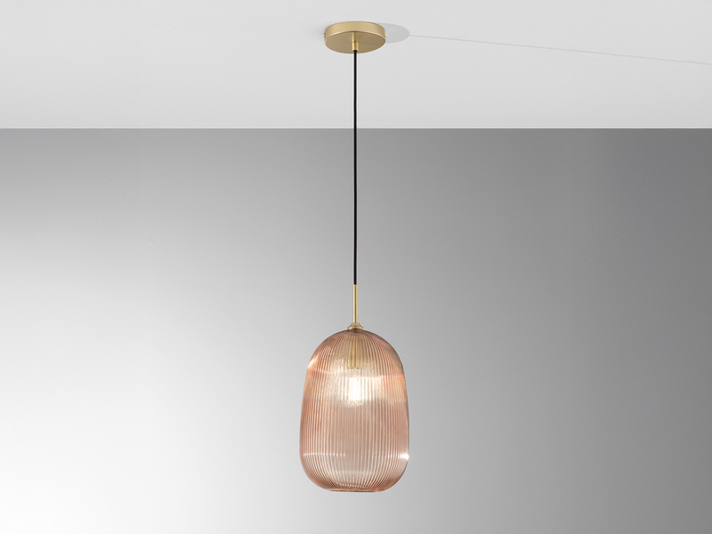 Kleine LED Pendelleuchte einflammig mit Glasschirm Bernstein Ø 21cm