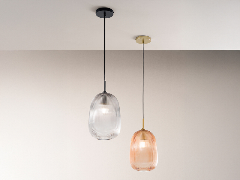 Kleine LED Pendelleuchte einflammig mit Glasschirm Bernstein Ø 21cm