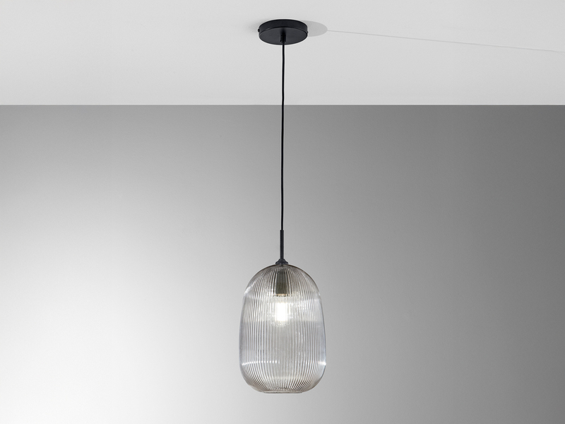 Kleine LED Pendelleuchte einflammig mit Glasschirm Rauchglas Ø 21cm