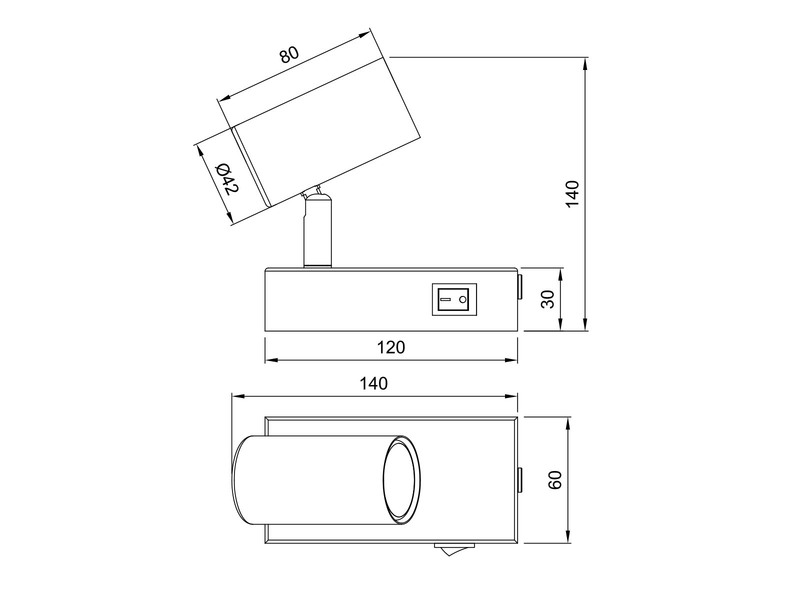 LED Wandstrahler Weiß mit Schalter, Breite 6cm