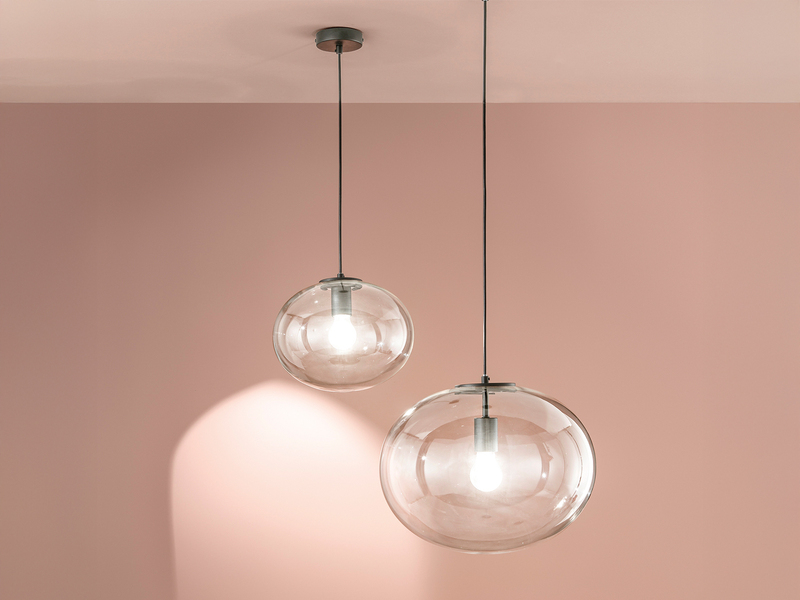 Pendelleuchte GALAXY einflammig mit Kugel Glasschirm transparent Ø 40cm