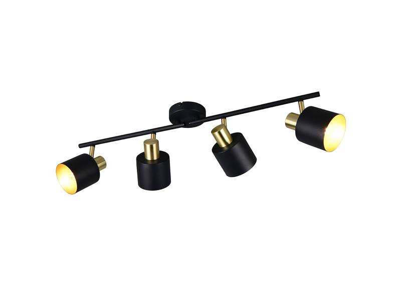 Schwarzer 4-flammiger Deckenstrahler mit goldfarbenen Innenschirmen - Freistelleransicht