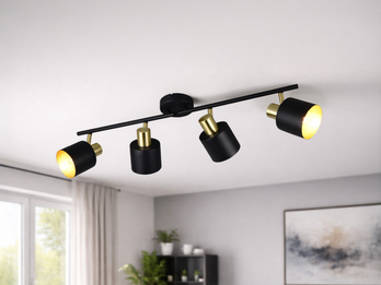 Retro Deckenstrahler 4-flammig Schwarz Gold - im Wohnzimmer an der Decke