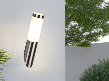 Moderne Außenwandleuchte TRIOTO aus Edelstahl in Silber, Höhe 39cm