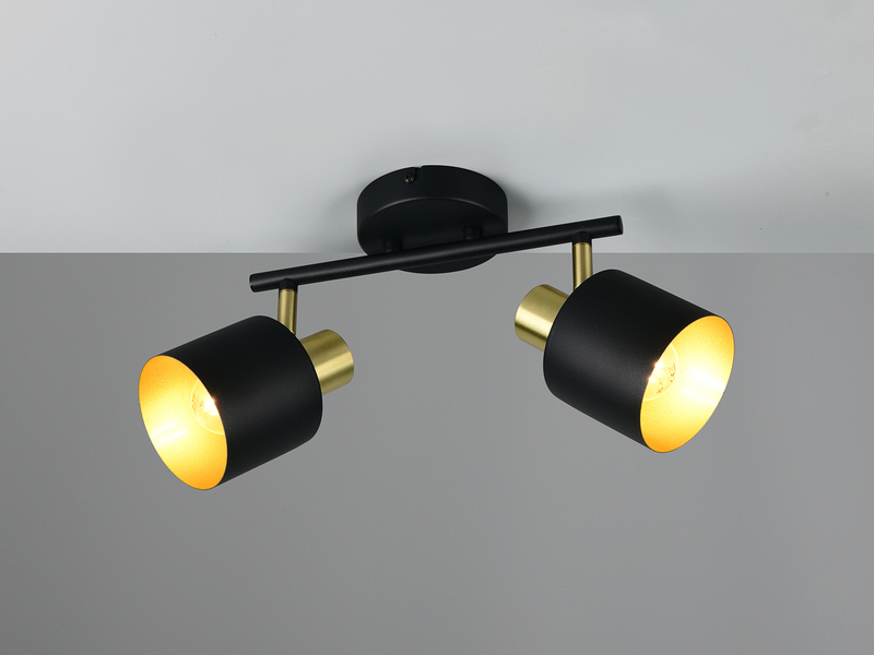 Schwarz Goldener Deckenstrahler 2-flammig eingeschaltet