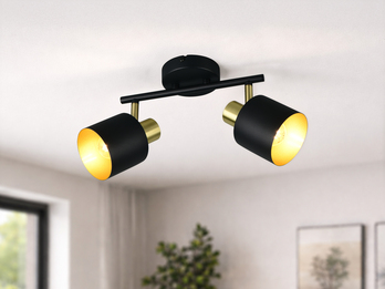 Retro Deckenstrahler 2-flammig Schwarz Gold - im Wohnzimmer an der Decke