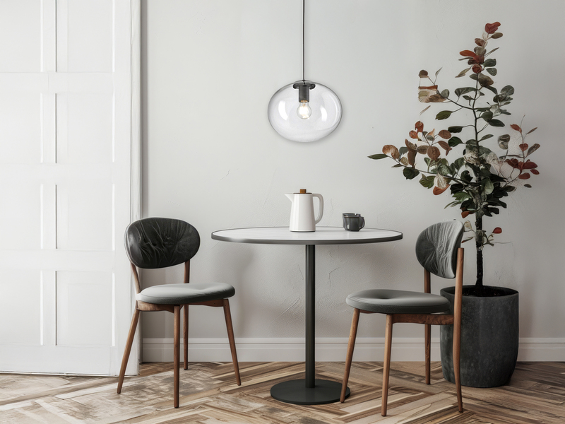 LED Pendelleuchte einflammig mit Kugel Glasschirm transparent Ø 30cm