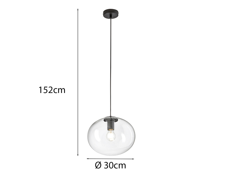 LED Pendelleuchte einflammig mit Kugel Glasschirm transparent Ø 30cm